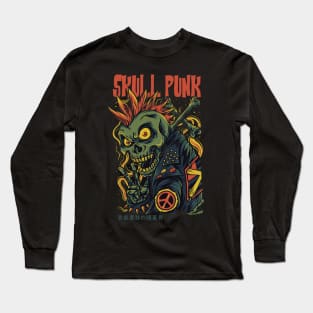 skull punk cartoon funny illustration Long Sleeve T-Shirt